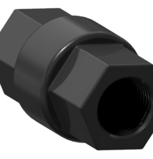 Check Valve, 1/2" X 1/2"NPT Female, Spring Loaded Piston, Polypro, Viton Seat