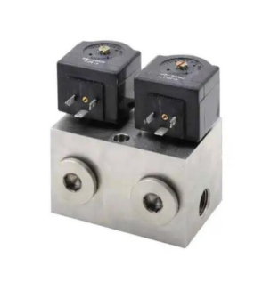 DEMA 2 Station Manifold Valve, 1200 Psi, Cv 3.0, NO/NC 1" Inlet & Outlet, 24VDC DIN Coil